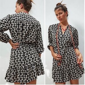 ZARA Dress The Paula Cream Black Geometric Print Size XS BLOGGER FAVORITE 🌼
